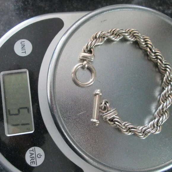 Sterling Silver Bracelet Rope Toggle Clasp Chunky Heavy 51 Grams - Picture 7 of 8